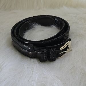 Sleek Black Leather Belt with Glossy Finish  size 38